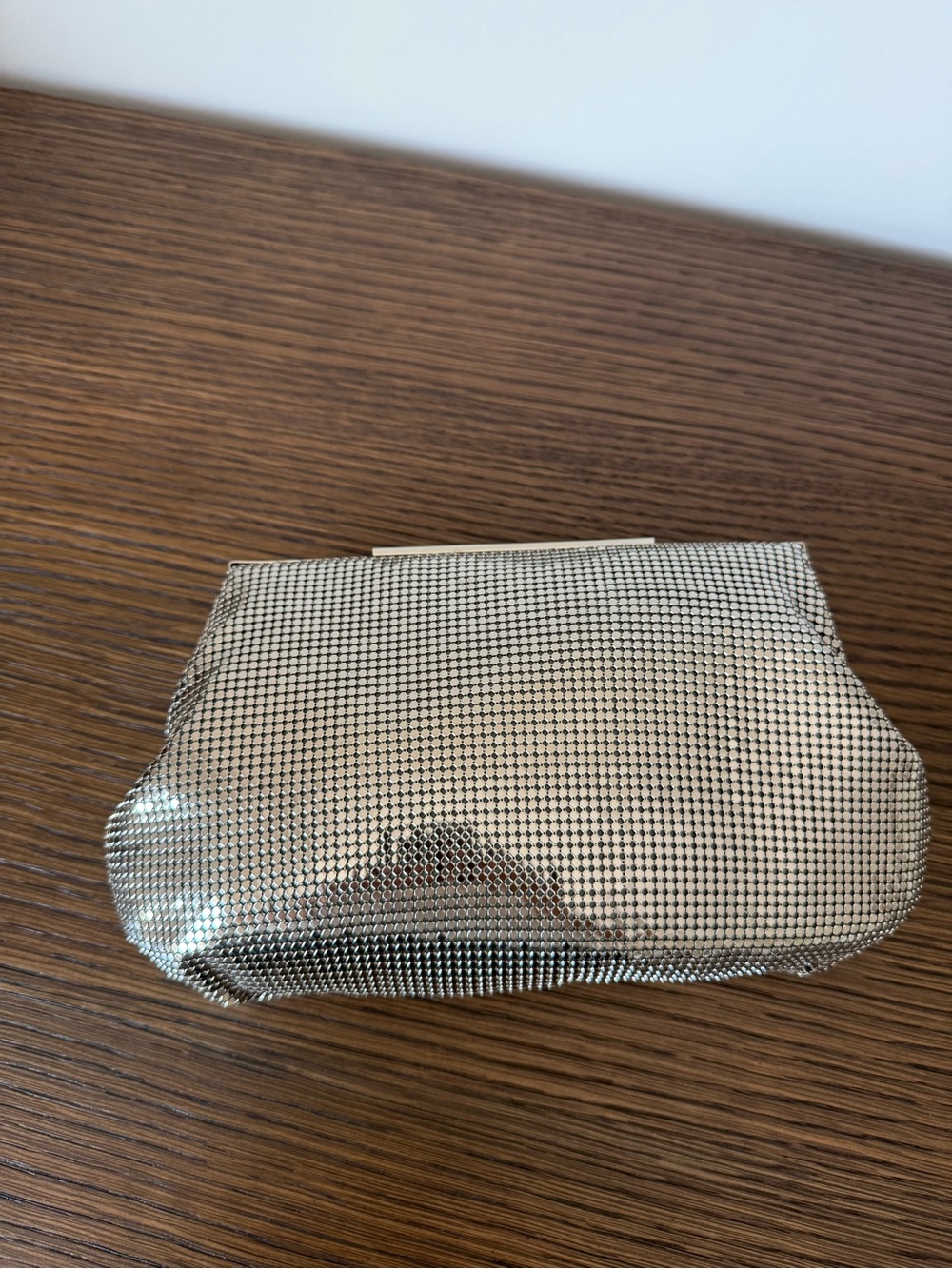 Silver Metallic Mesh Frame Clutch - Whiting and Davis